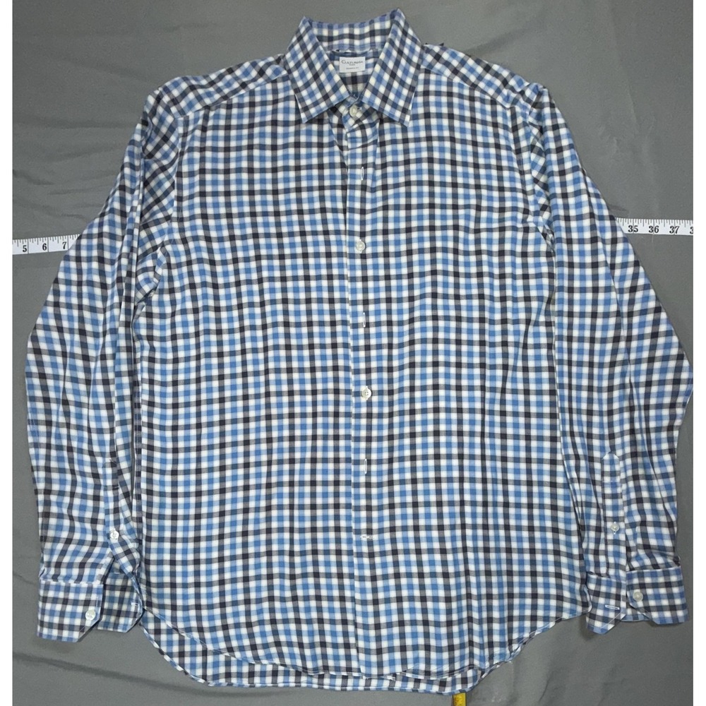Culturata Dress Shirt Mens 16.5 42 Blue Gingham Tailored Fit Long Sleeve Italy